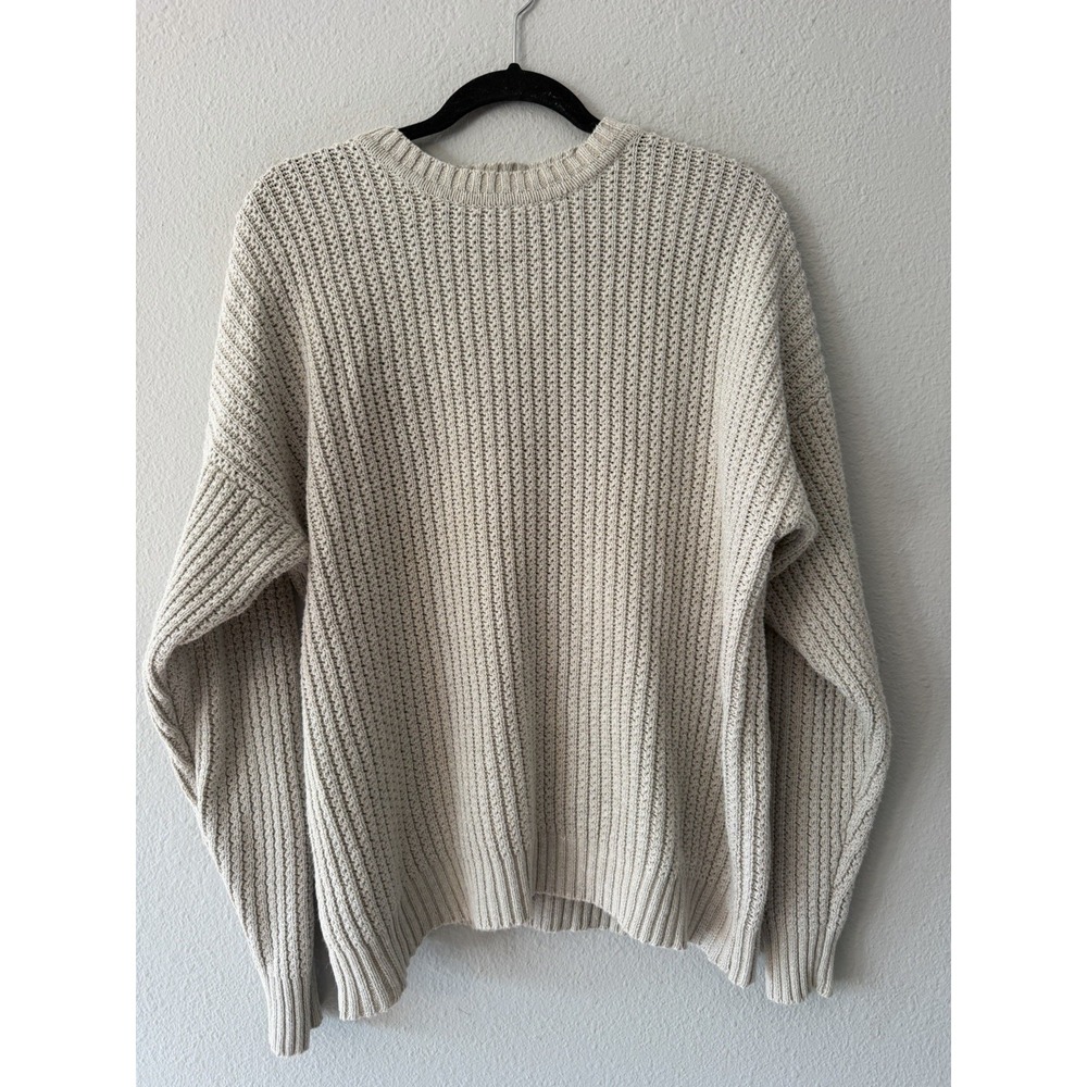 Vintage Savile Row Pattern Knit Cotton Blend Sweater Cream Beige Mens XL GUC